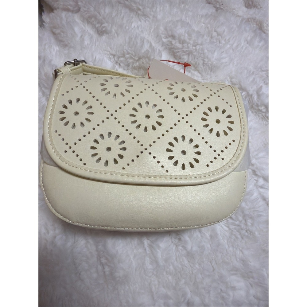 Cat & Jack Yellow Cream Laser Cut Floral Saddle Crossbody Purse Kids NWT